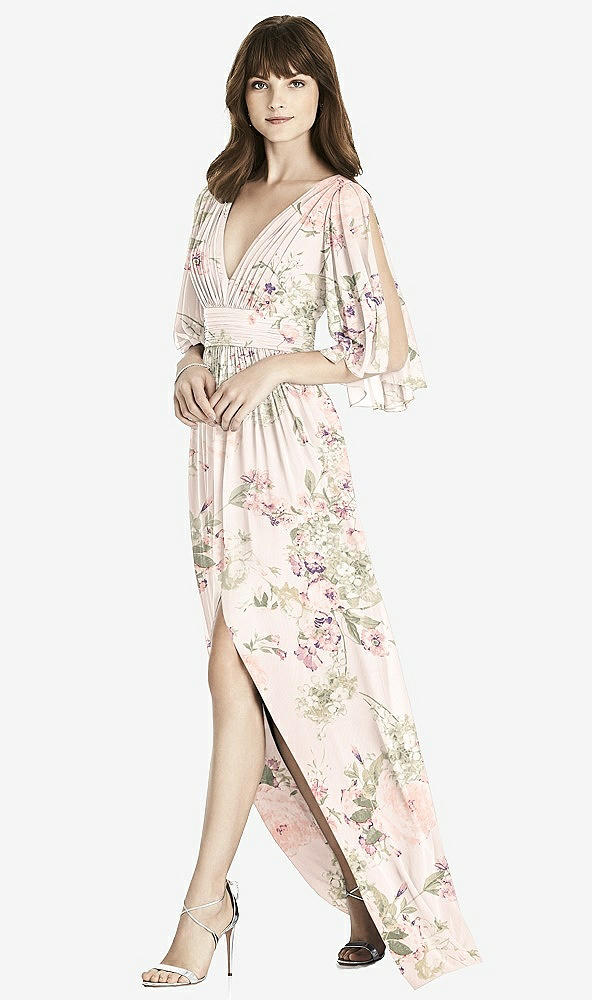 Front View - Blush Garden Split Sleeve Backless Chiffon Maxi Dress