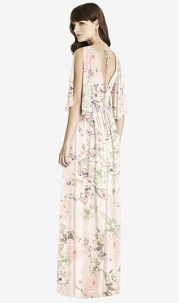 Back View - Blush Garden Split Sleeve Backless Chiffon Maxi Dress