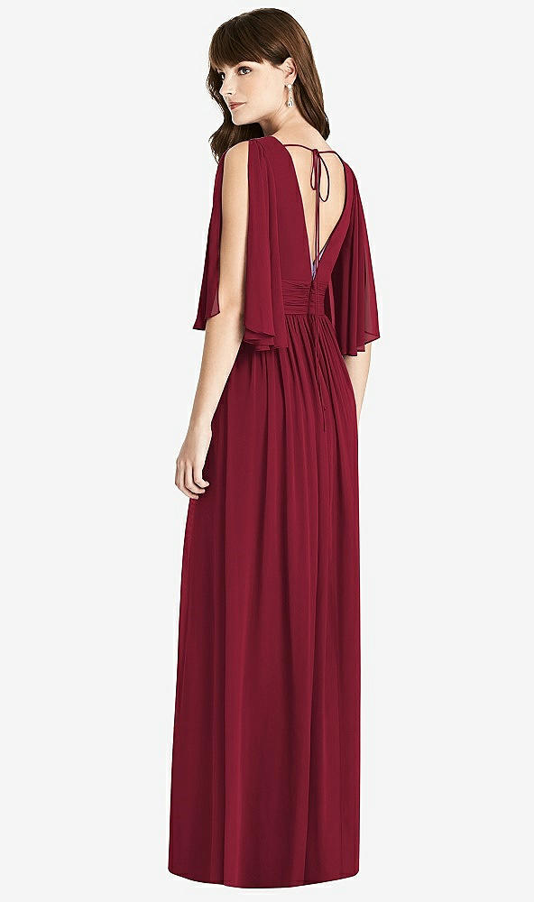 Back View - Burgundy Split Sleeve Backless Chiffon Maxi Dress