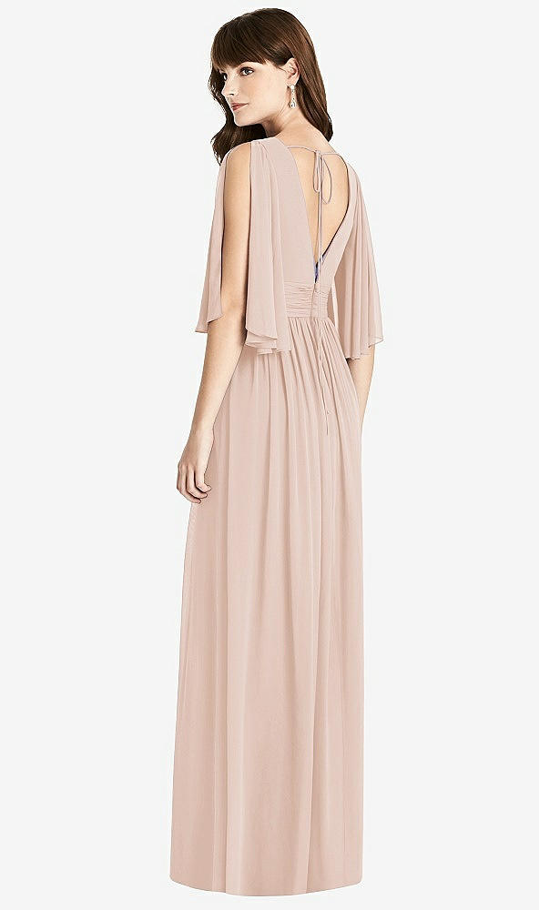 Back View - Cameo Split Sleeve Backless Chiffon Maxi Dress