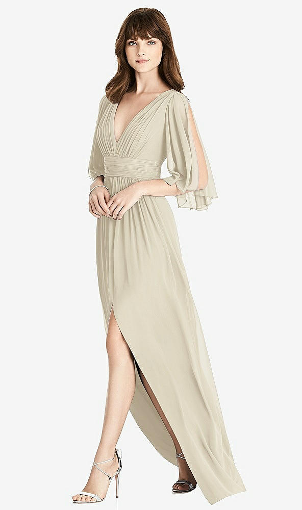 Front View - Champagne Split Sleeve Backless Chiffon Maxi Dress