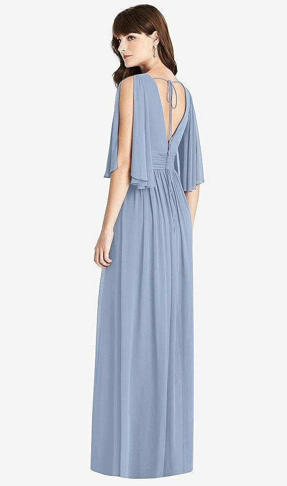 Back View - Cloudy Split Sleeve Backless Chiffon Maxi Dress