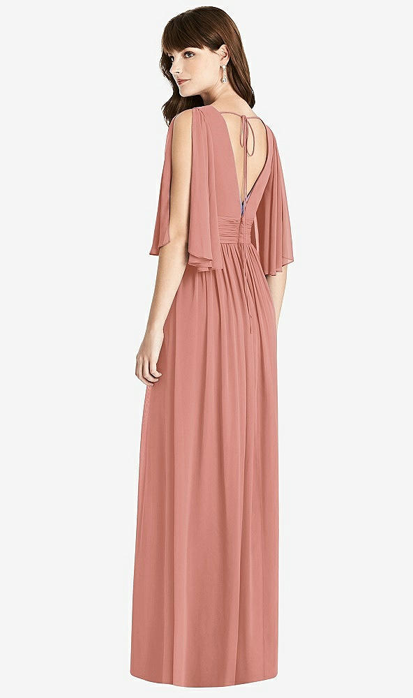 Back View - Desert Rose Split Sleeve Backless Chiffon Maxi Dress