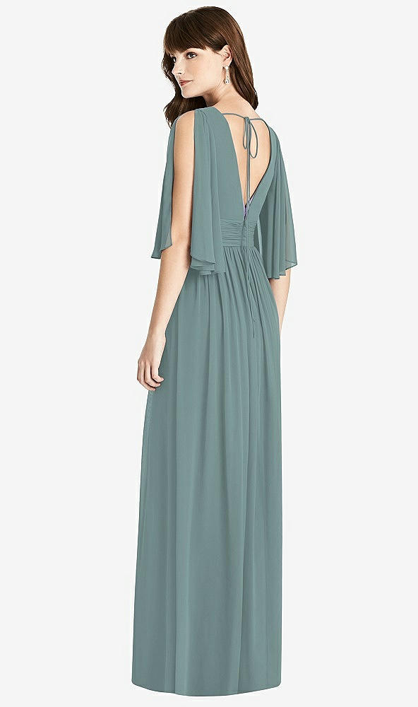 Back View - Icelandic Split Sleeve Backless Chiffon Maxi Dress