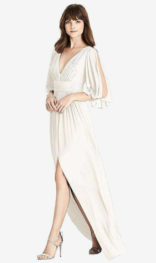 Front View - Ivory Split Sleeve Backless Chiffon Maxi Dress