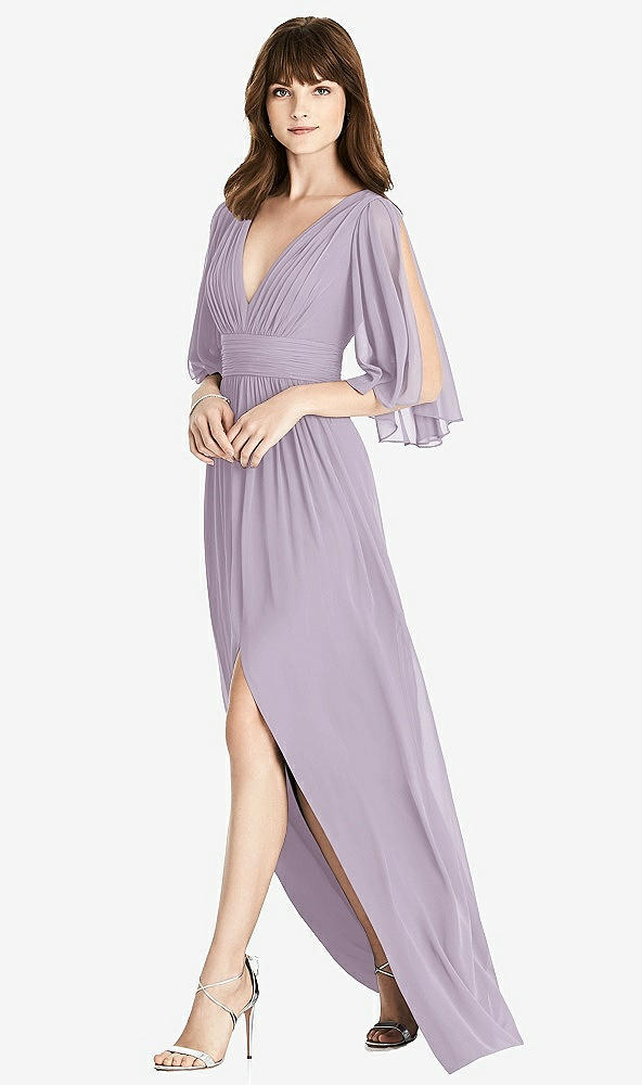 Front View - Lilac Haze Split Sleeve Backless Chiffon Maxi Dress