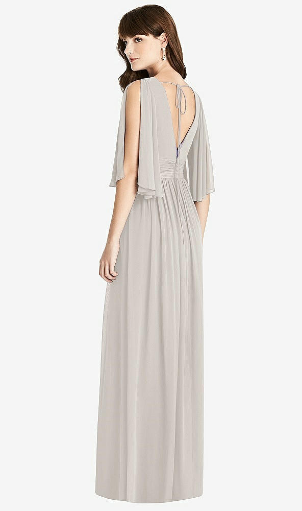 Back View - Oyster Split Sleeve Backless Chiffon Maxi Dress