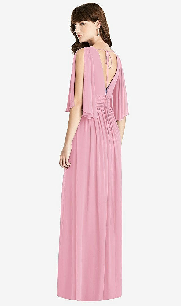 Back View - Peony Pink Split Sleeve Backless Chiffon Maxi Dress