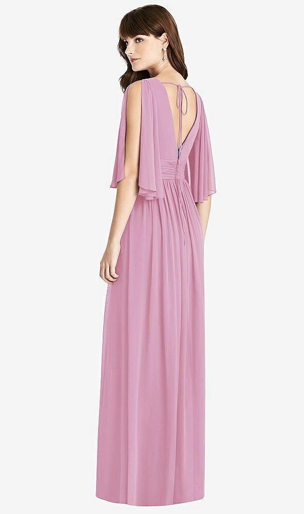 Back View - Powder Pink Split Sleeve Backless Chiffon Maxi Dress