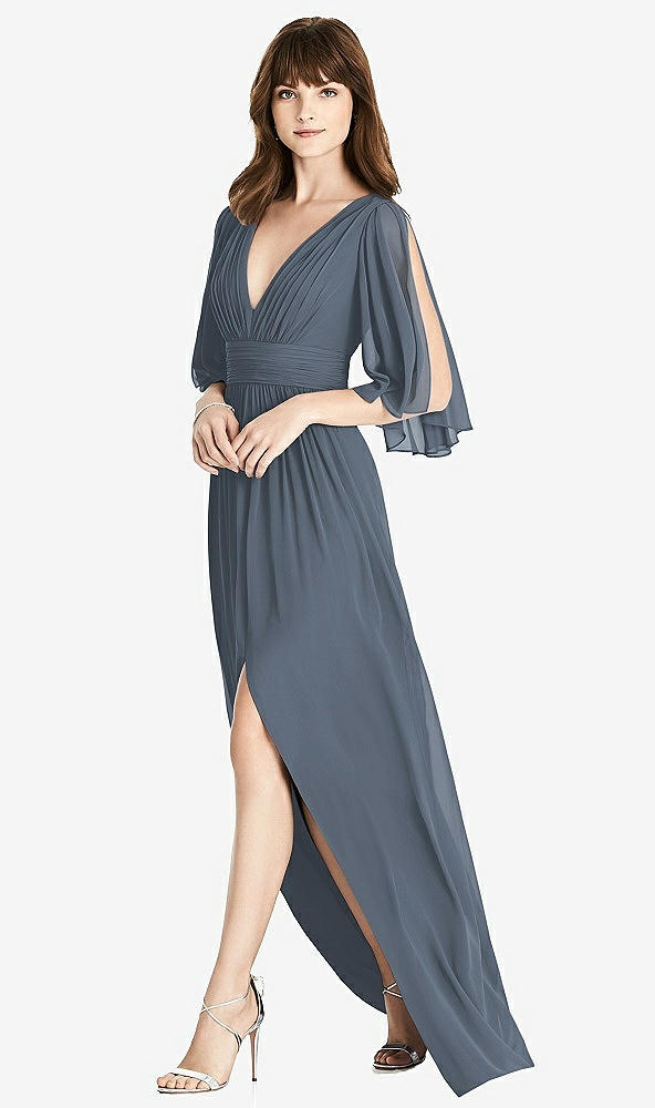 Front View - Silverstone Split Sleeve Backless Chiffon Maxi Dress