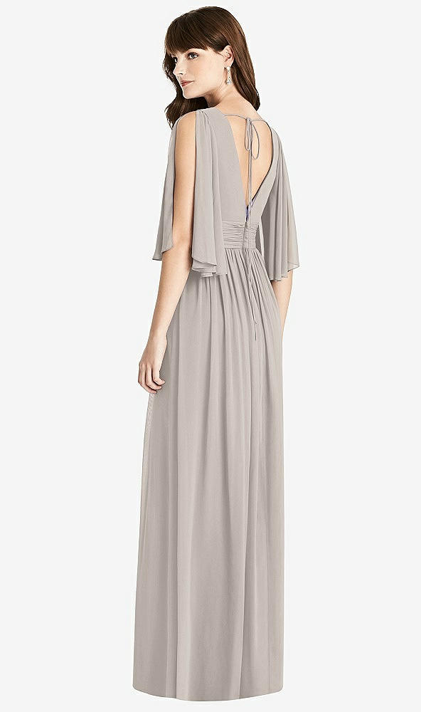 Back View - Taupe Split Sleeve Backless Chiffon Maxi Dress