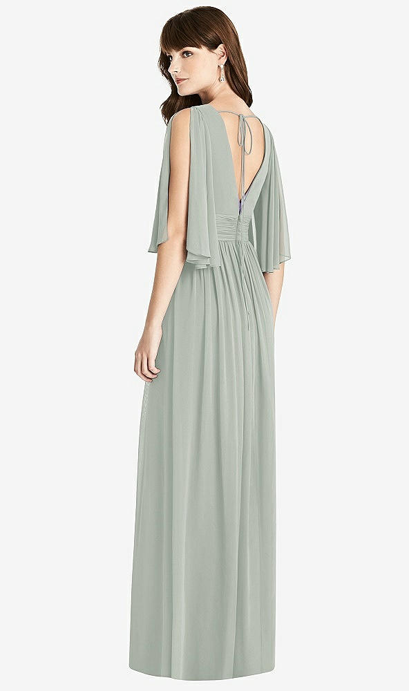 Back View - Willow Green Split Sleeve Backless Chiffon Maxi Dress