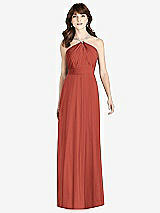 Front View Thumbnail - Amber Sunset Jeweled Twist Halter Maxi Dress