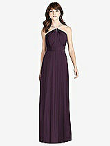 Front View Thumbnail - Aubergine Jeweled Twist Halter Maxi Dress