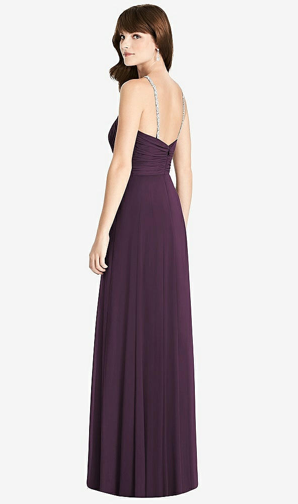 Back View - Aubergine Jeweled Twist Halter Maxi Dress