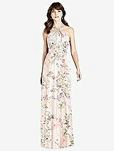 Front View Thumbnail - Blush Garden Jeweled Twist Halter Maxi Dress