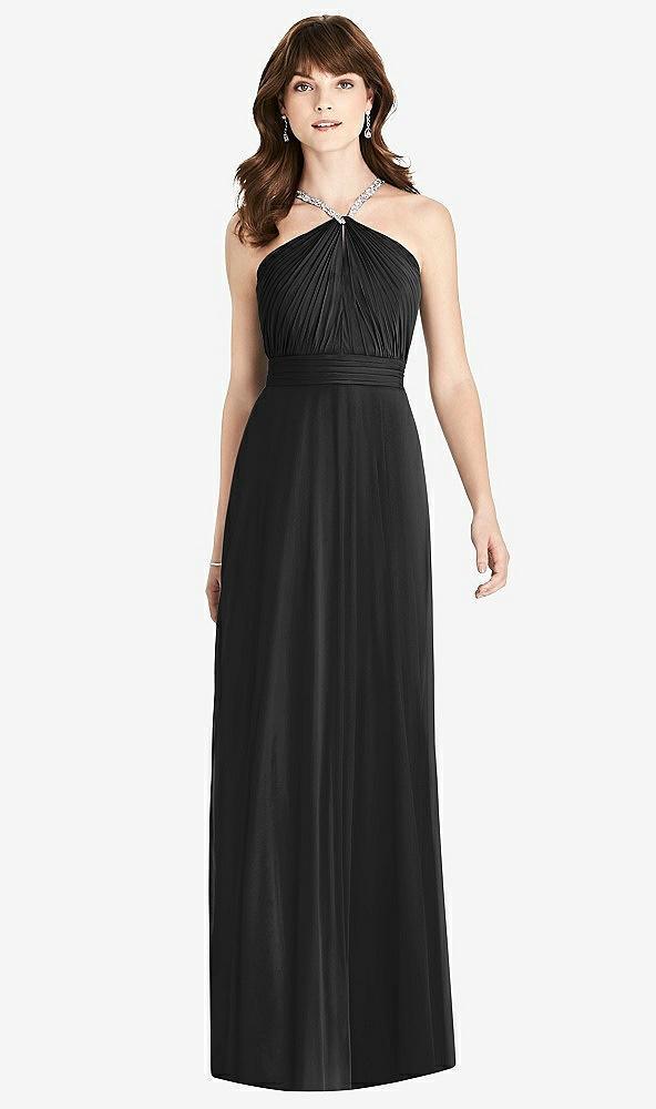 Front View - Black Jeweled Twist Halter Maxi Dress