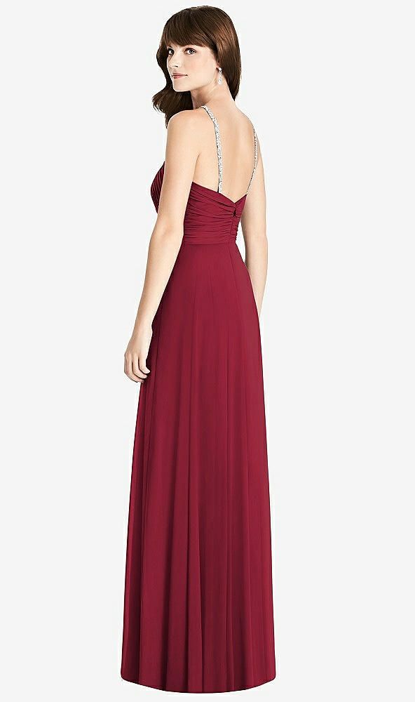 Back View - Burgundy Jeweled Twist Halter Maxi Dress