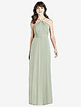 Front View Thumbnail - Celadon Jeweled Twist Halter Maxi Dress