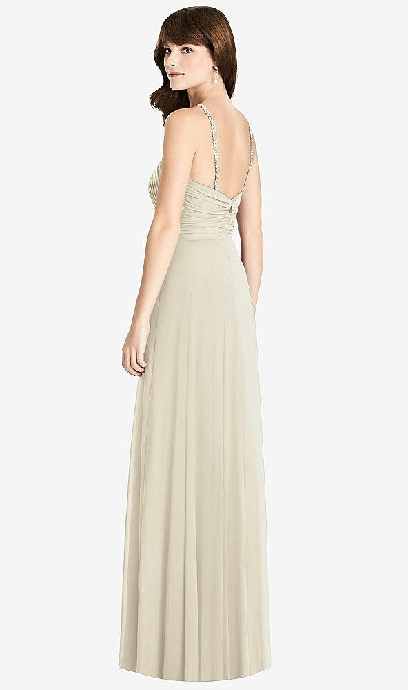 Back View - Champagne Jeweled Twist Halter Maxi Dress