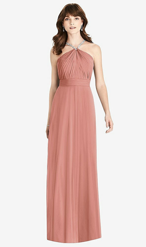 Front View - Desert Rose Jeweled Twist Halter Maxi Dress