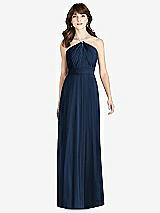 Front View Thumbnail - Midnight Navy Jeweled Twist Halter Maxi Dress