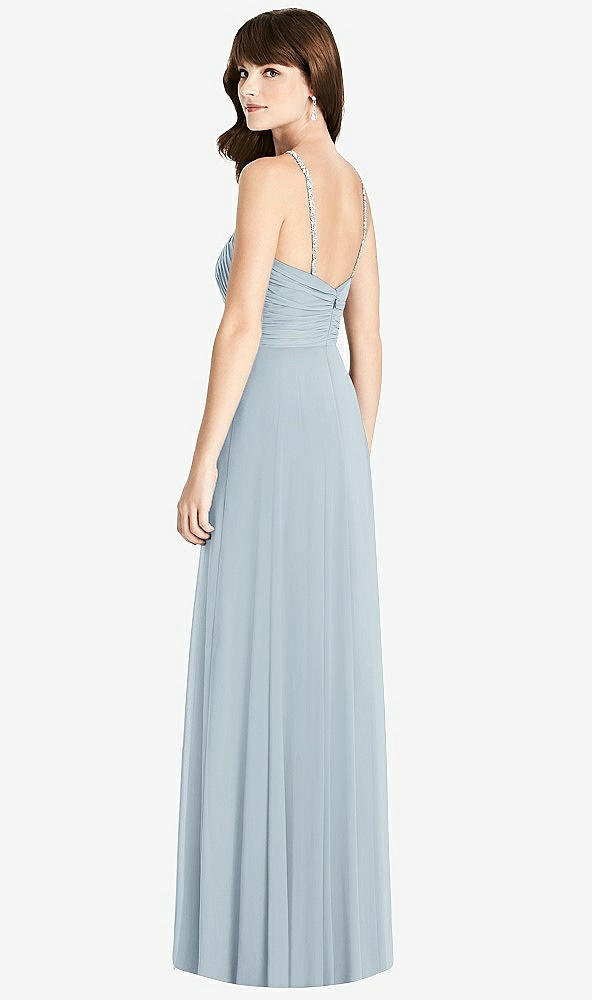 Back View - Mist Jeweled Twist Halter Maxi Dress