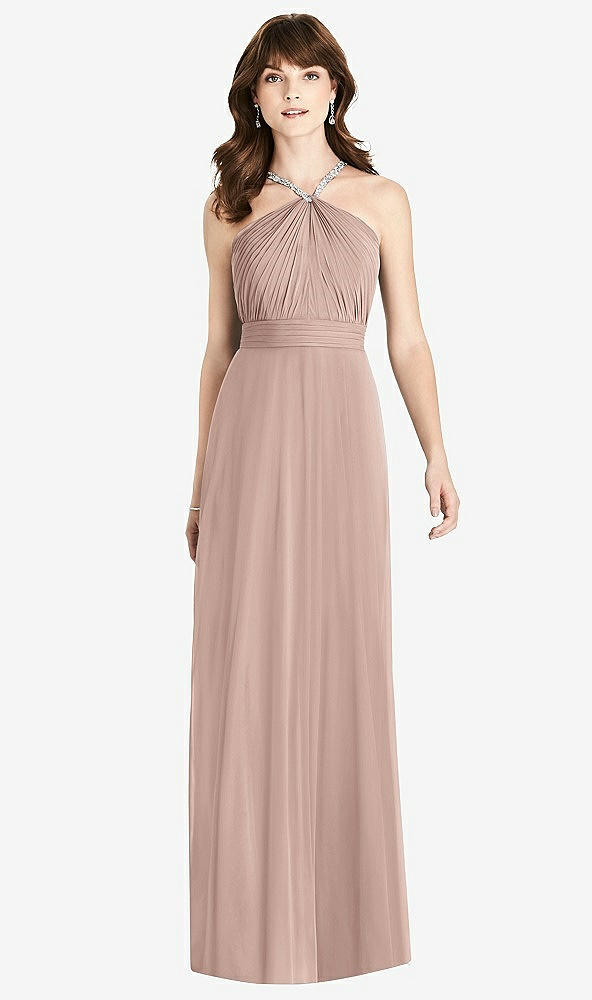 Front View - Neu Nude Jeweled Twist Halter Maxi Dress