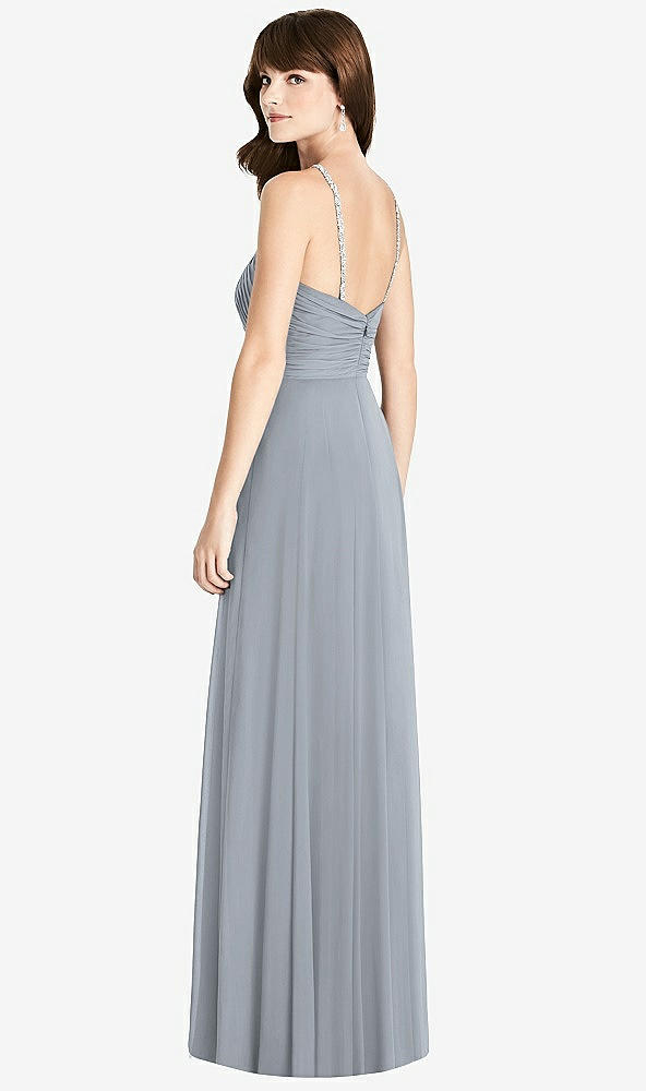 Back View - Platinum Jeweled Twist Halter Maxi Dress