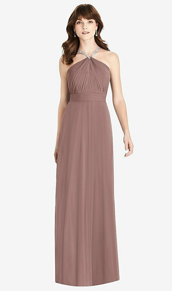 Front View - Sienna Jeweled Twist Halter Maxi Dress