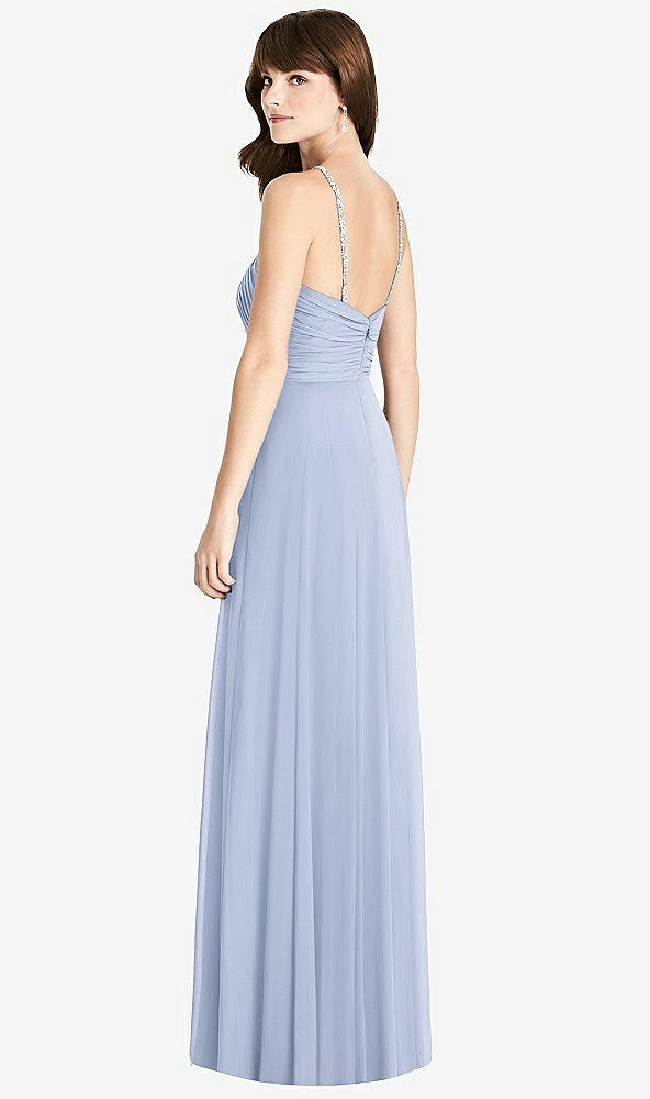 Back View - Sky Blue Jeweled Twist Halter Maxi Dress