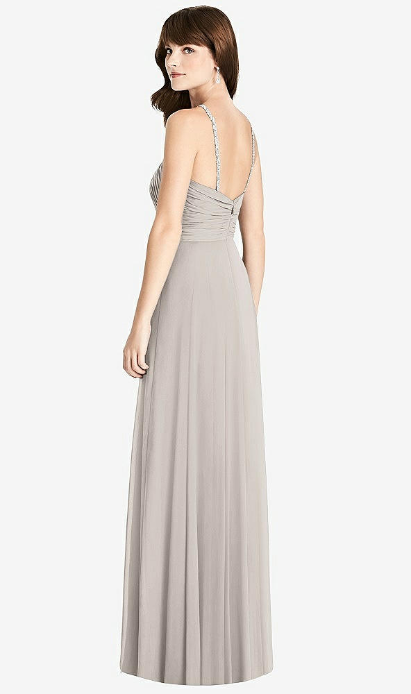 Back View - Taupe Jeweled Twist Halter Maxi Dress