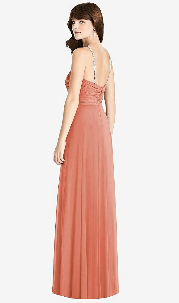 Back View - Terracotta Copper Jeweled Twist Halter Maxi Dress