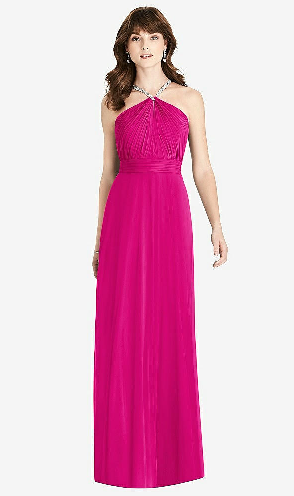 Front View - Think Pink Jeweled Twist Halter Maxi Dress