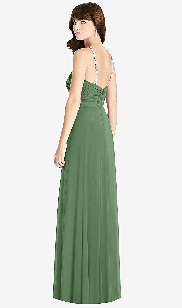 Back View - Vineyard Green Jeweled Twist Halter Maxi Dress