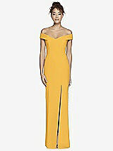 Alt View 2 Thumbnail - NYC Yellow Off-the-Shoulder Criss Cross Back Trumpet Gown