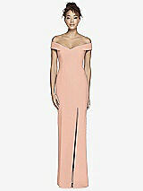 Alt View 2 Thumbnail - Pale Peach Off-the-Shoulder Criss Cross Back Trumpet Gown