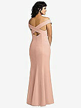 Rear View Thumbnail - Pale Peach Off-the-Shoulder Criss Cross Back Trumpet Gown