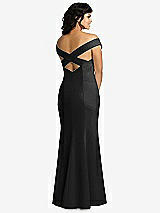 Rear View Thumbnail - Black Off-the-Shoulder Criss Cross Back Trumpet Gown