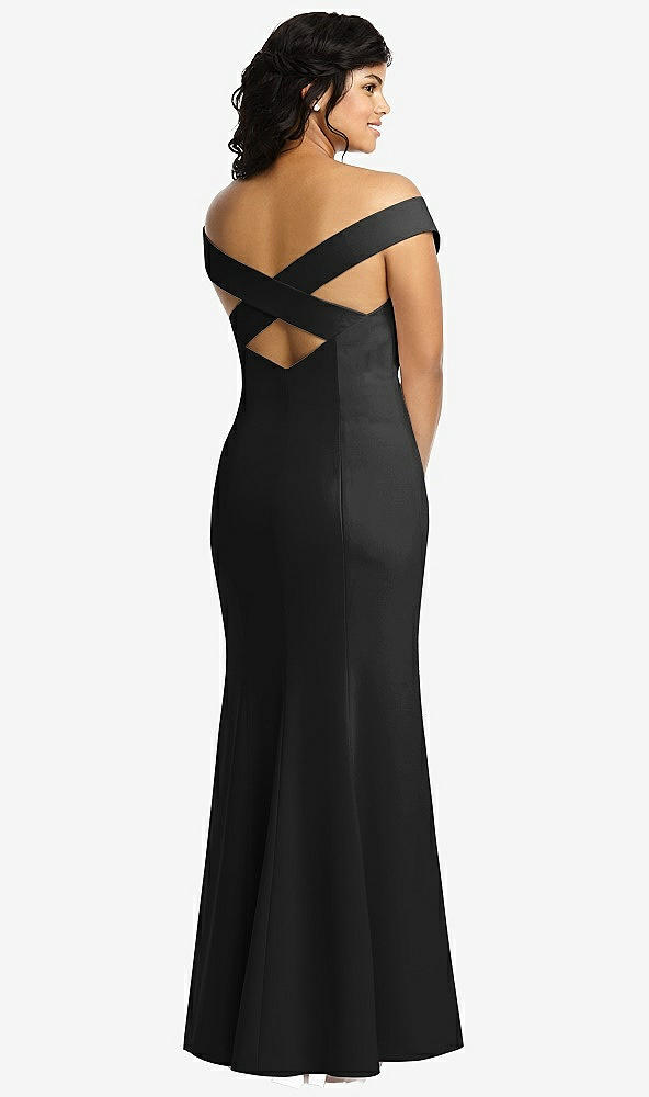 Back View - Black Off-the-Shoulder Criss Cross Back Trumpet Gown