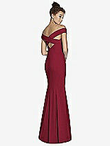 Alt View 1 Thumbnail - Burgundy Off-the-Shoulder Criss Cross Back Trumpet Gown