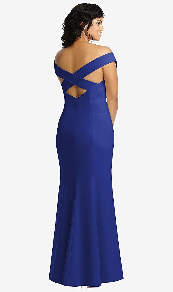 Back View - Cobalt Blue Off-the-Shoulder Criss Cross Back Trumpet Gown