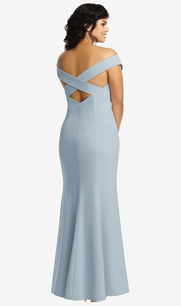 Back View - Mist Off-the-Shoulder Criss Cross Back Trumpet Gown