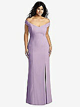 Front View Thumbnail - Pale Purple Off-the-Shoulder Criss Cross Back Trumpet Gown