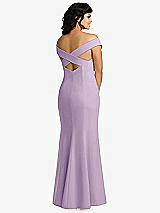 Rear View Thumbnail - Pale Purple Off-the-Shoulder Criss Cross Back Trumpet Gown