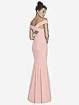 Alt View 1 Thumbnail - Rose - PANTONE Rose Quartz Off-the-Shoulder Criss Cross Back Trumpet Gown