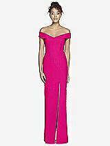 Alt View 2 Thumbnail - Think Pink Off-the-Shoulder Criss Cross Back Trumpet Gown