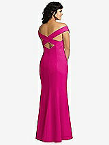 Rear View Thumbnail - Think Pink Off-the-Shoulder Criss Cross Back Trumpet Gown