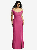 Front View Thumbnail - Tea Rose Off-the-Shoulder Criss Cross Back Trumpet Gown