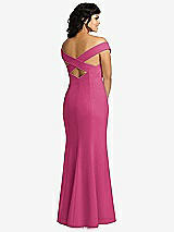 Rear View Thumbnail - Tea Rose Off-the-Shoulder Criss Cross Back Trumpet Gown